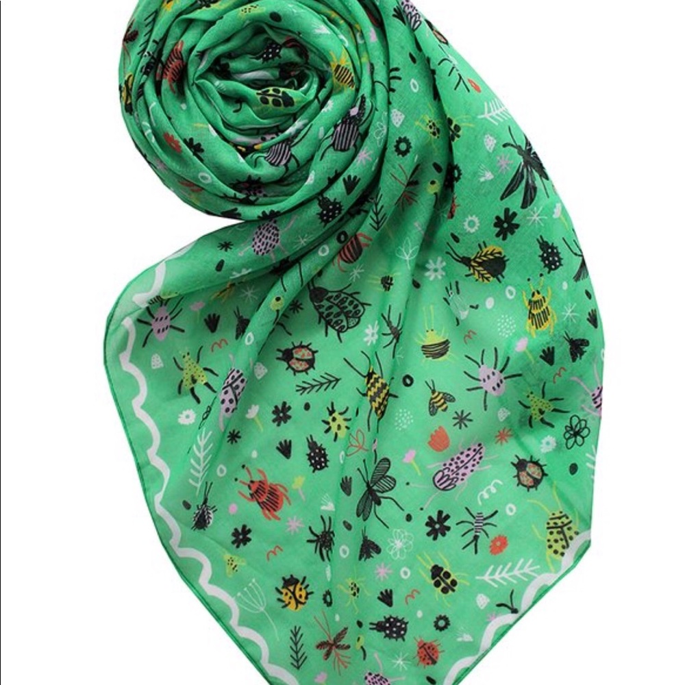 Green lightweight scarf with insects